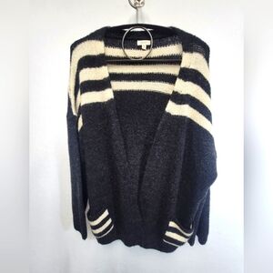 Dreamers by Debut Striped Open Front Cardigan With Pockets Size M/L